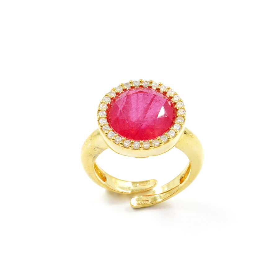 Anello in argento 925 con zirconi e cristallo colore rosso – Dorato - immagine 2