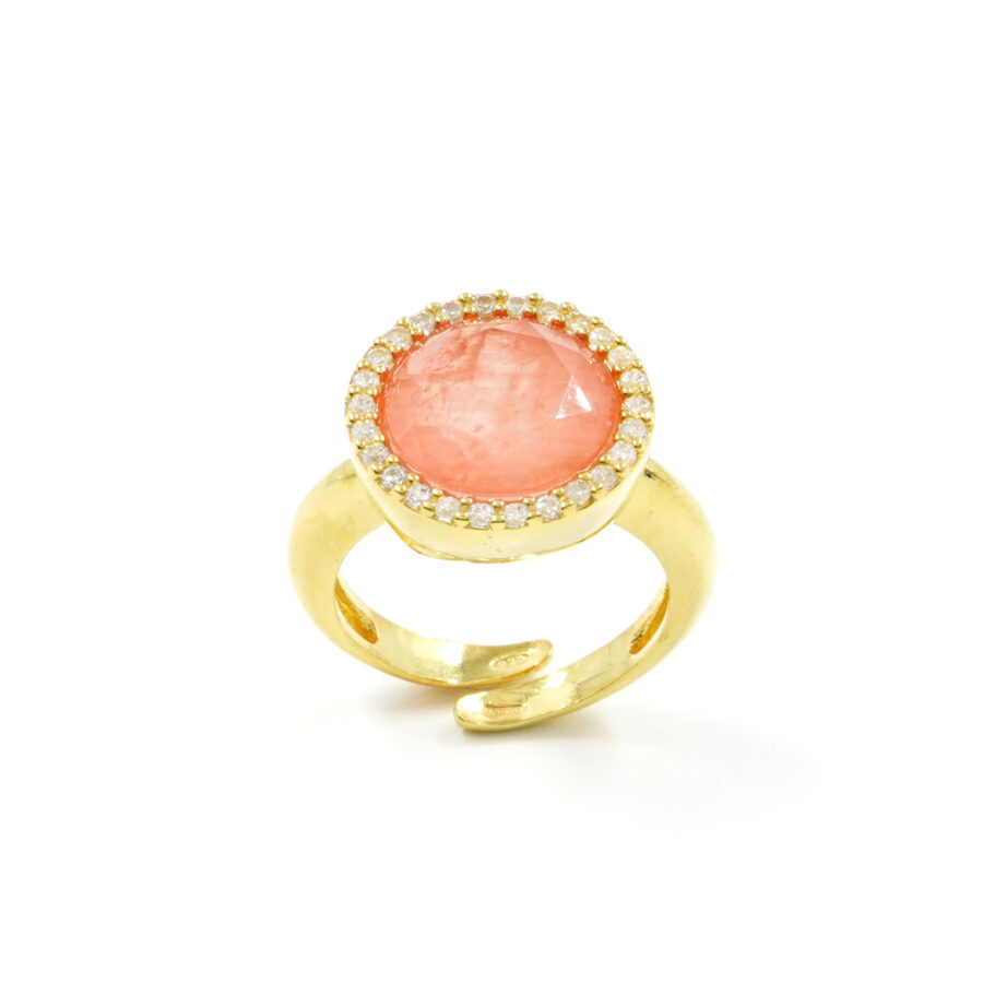 Anello in argento 925 con zirconi e cristallo colore arancio – Dorato - immagine 2