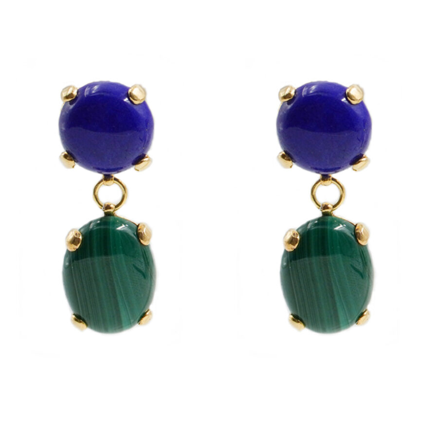 Orecchini in argento 925 con lapis, malachite - Dorato