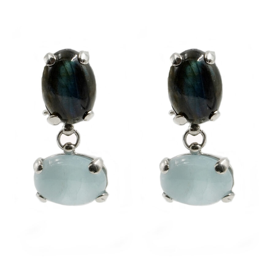 Orecchini in argento 925 con acquamarina, labradorite – Platinato