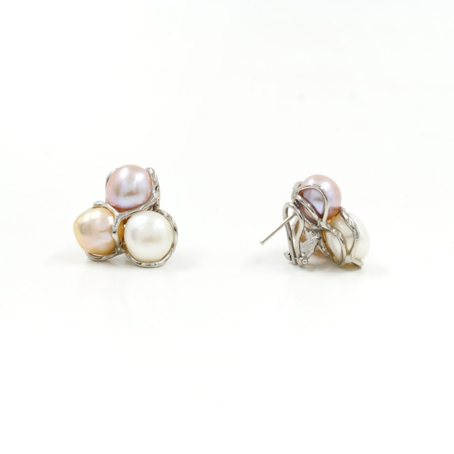 Orecchini in argento 925 con tre perle multicolore – Platinato