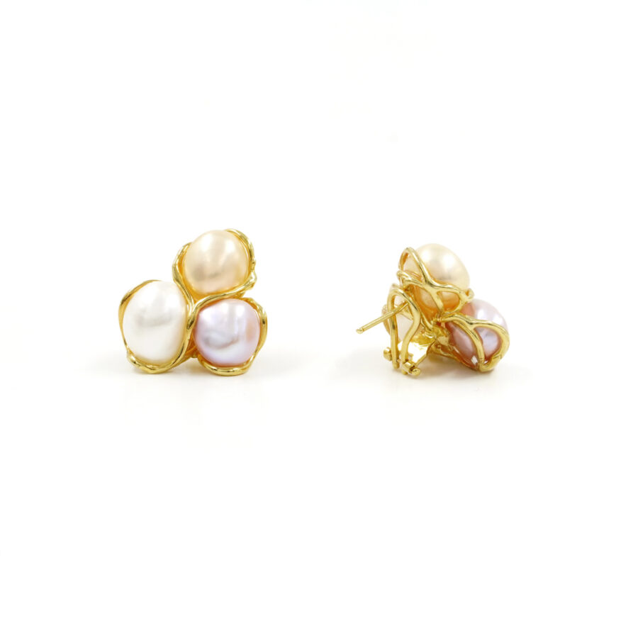 Orecchini in argento 925 con tre perle multicolore – Dorato
