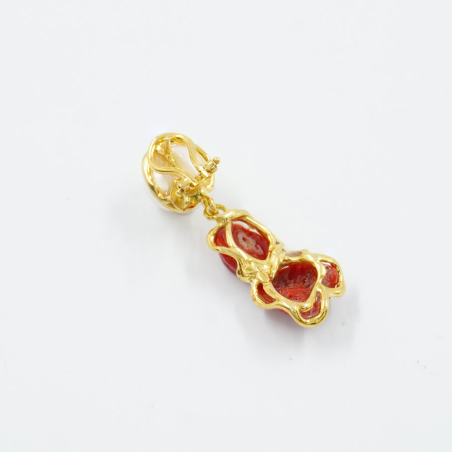 Orecchini in argento 925 con corallo, perle – Dorato - immagine 2
