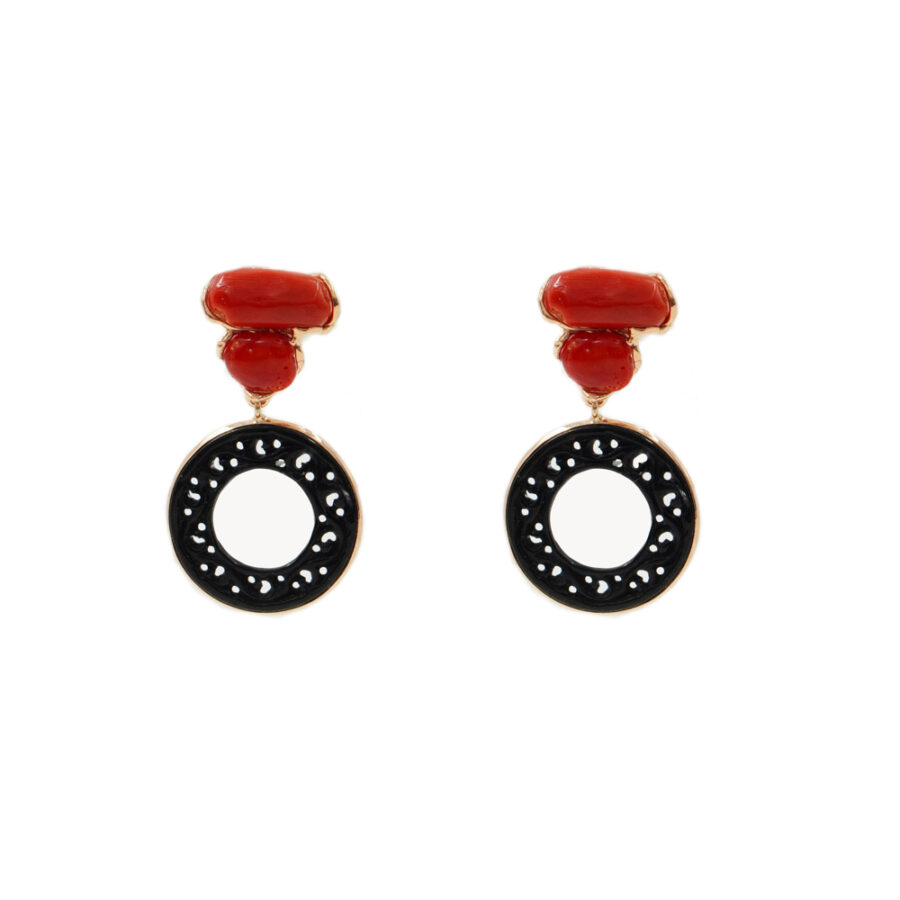Orecchini in argento 925 con corallo, giada – Rosato
