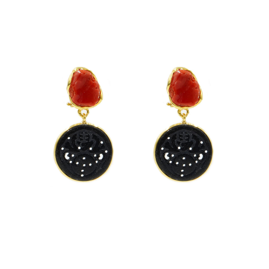 Orecchini in argento 925 con corallo, giada – Dorato