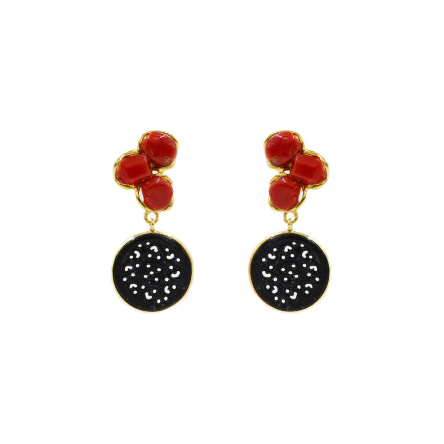 Orecchini in argento 925 con corallo, giada – Dorato - immagine 2
