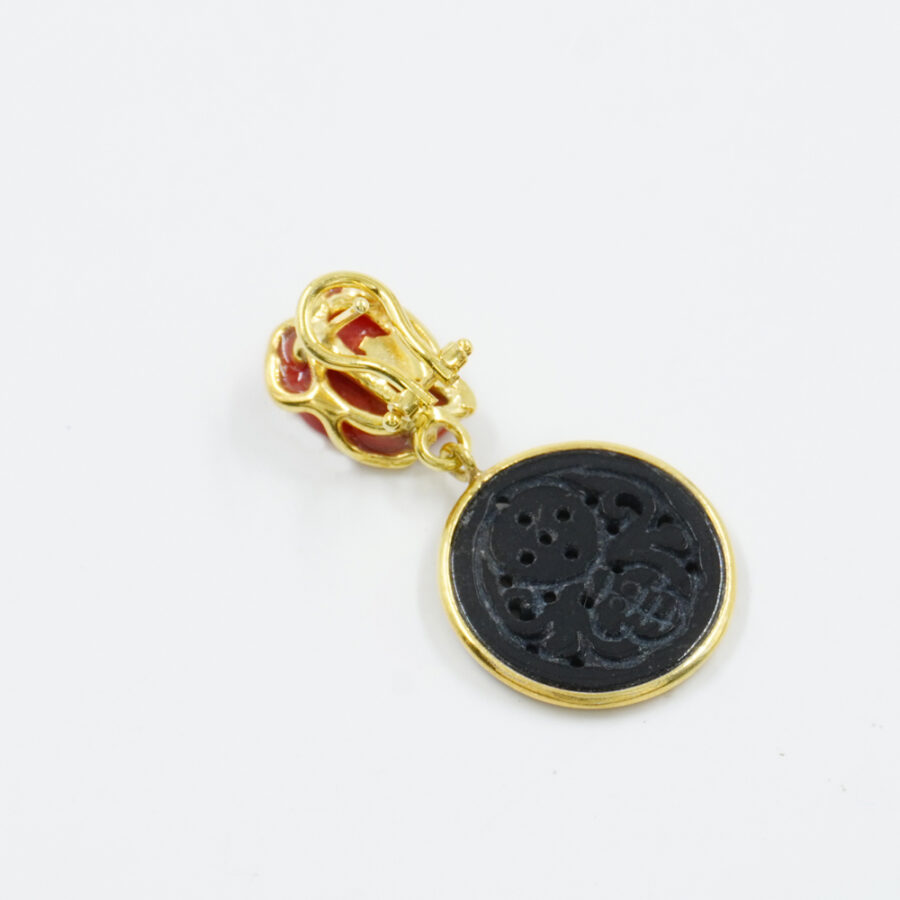 Orecchini in argento 925 con corallo, giada – Dorato - immagine 3