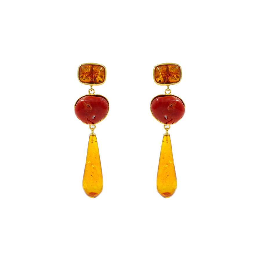 Orecchini in argento 925 con corallo, ambra – Dorato