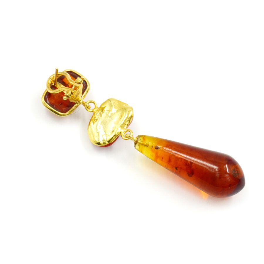 Orecchini in argento 925 con corallo, ambra – Dorato - immagine 2