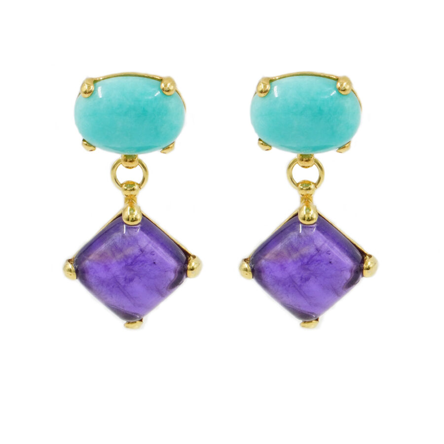 Orecchini in argento 925 con ametista, amazzonite - Dorato