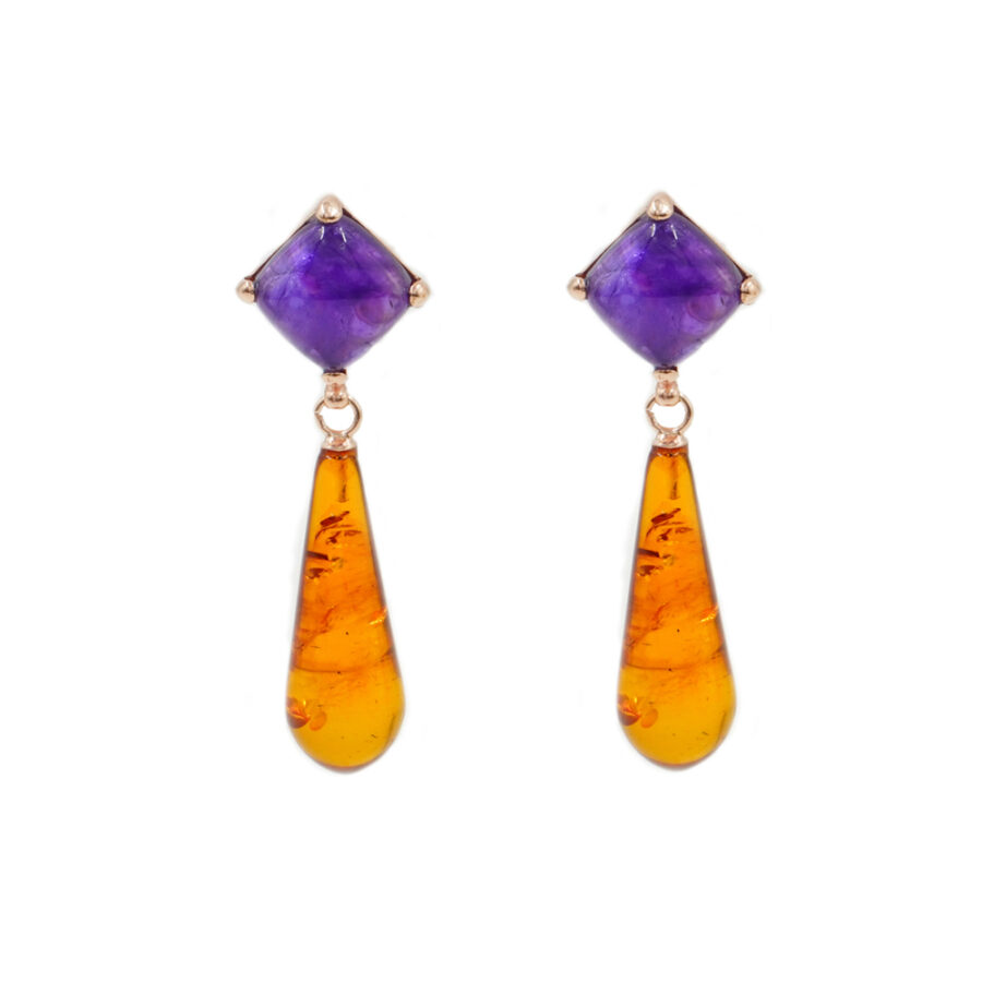 Orecchini in argento 925 con ametista, ambra - Rosato