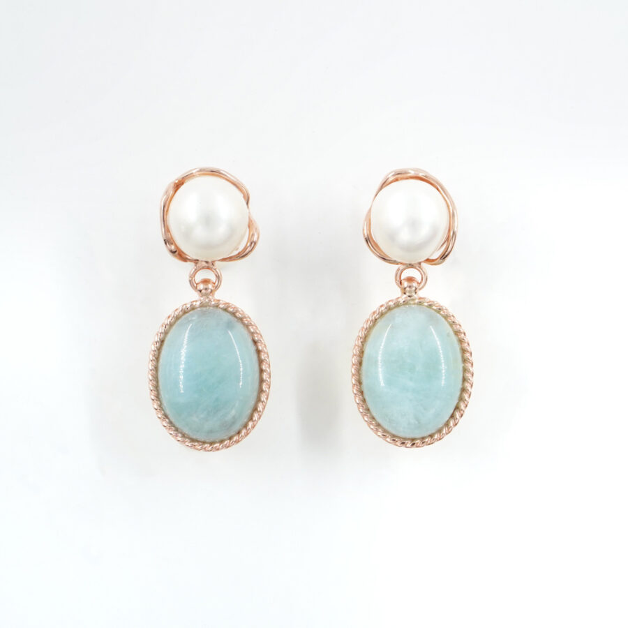 Orecchini in argento 925 con acquamarina, perla - Rosato