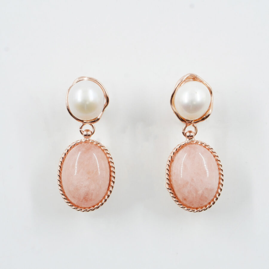 Orecchini in argento 925 con morganite, perla - Rosato