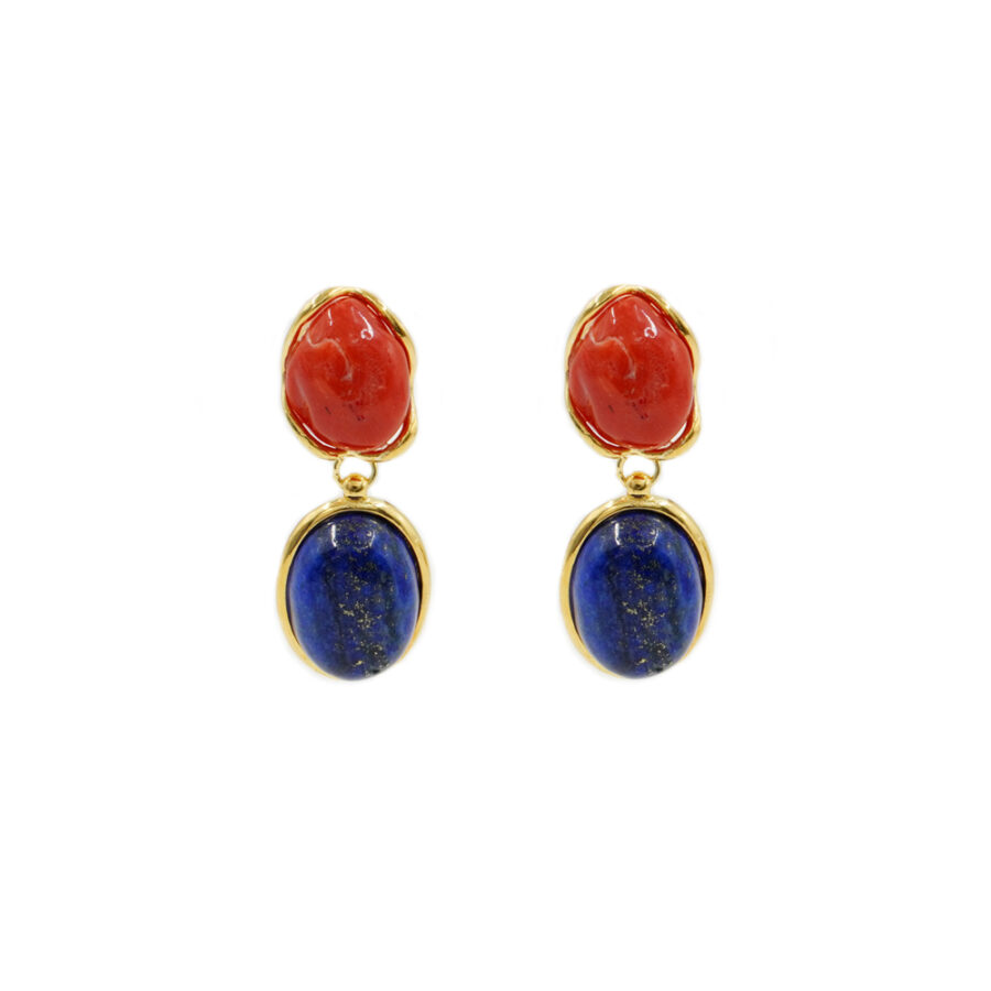 Orecchini in argento 925 con corallo, lapis – Dorato