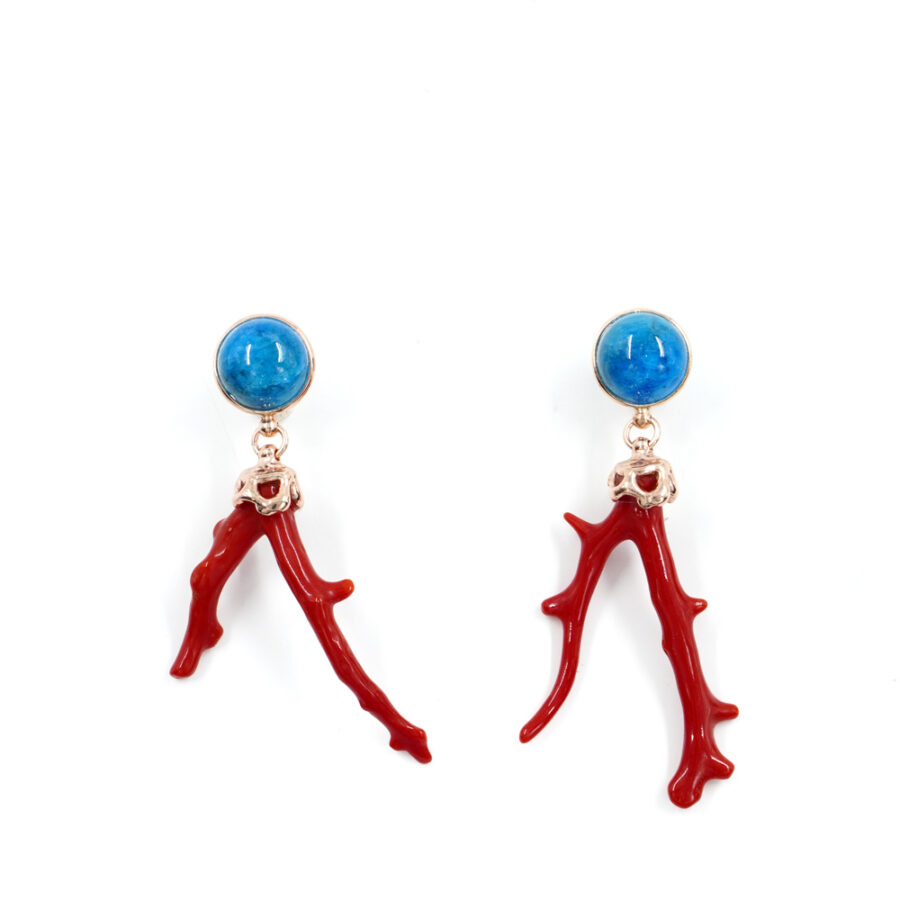 Orecchini in argento 925 con apatite e ramo di corallo – Rosato - immagine 2