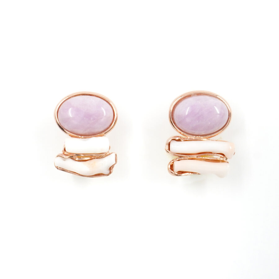 Orecchini in argento 925 con kunzite, corallo bianco - Rosato
