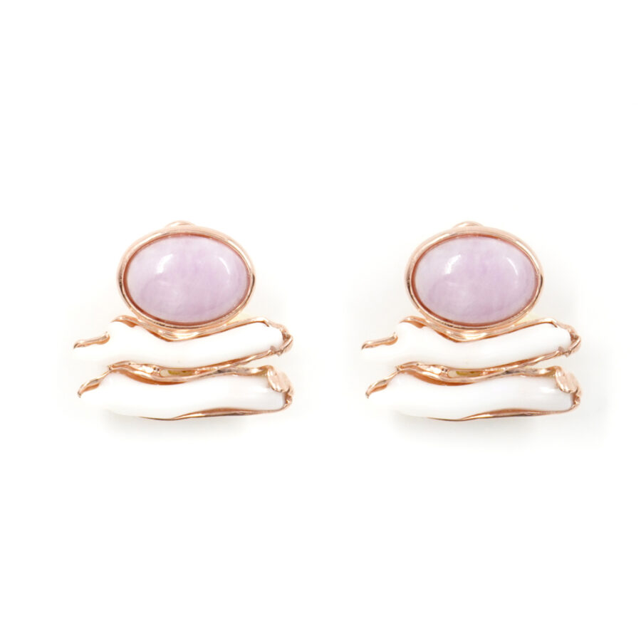 Orecchini in argento 925 con kunzite, corallo bianco - Rosato - immagine 2