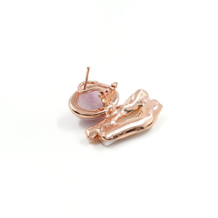 Orecchini in argento 925 con kunzite, corallo bianco - Rosato - immagine 3