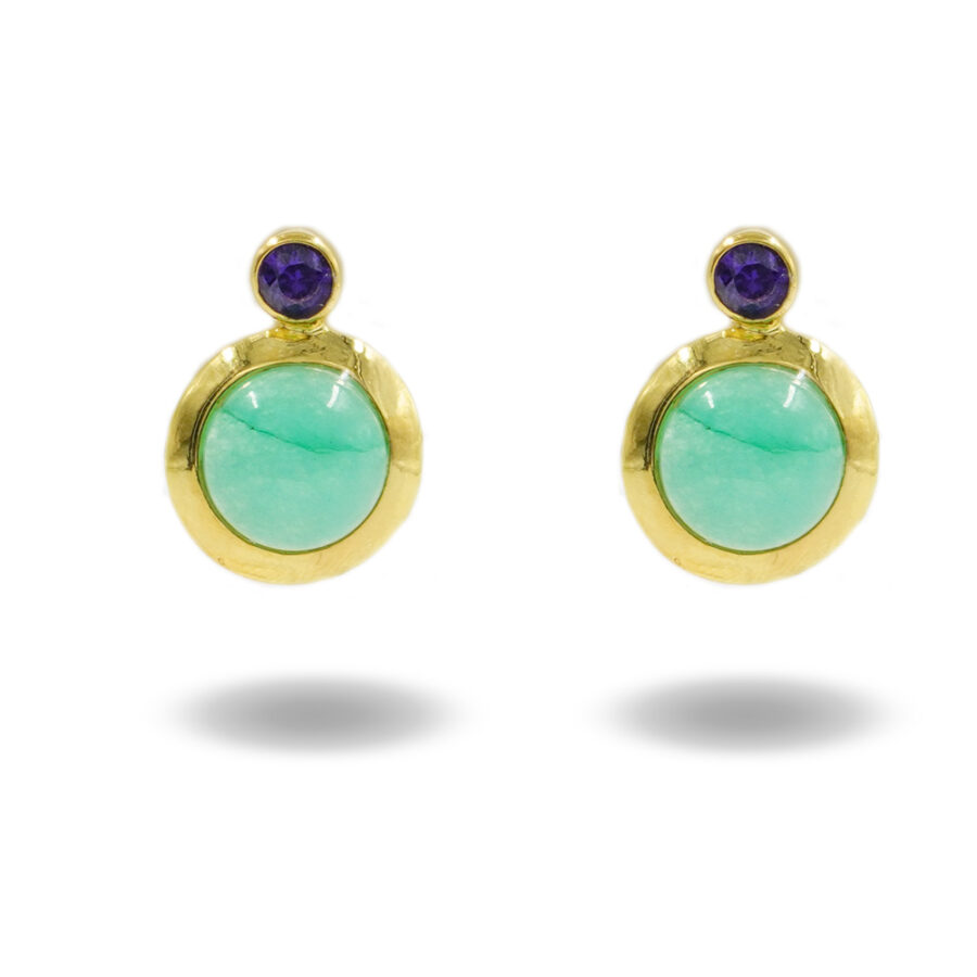 Orecchini in argento 925 con quarzo spugna verde e zircone – Dorato