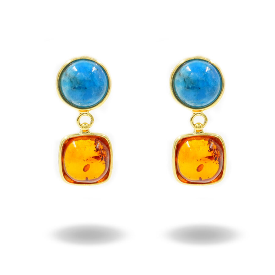 Orecchini in argento 925 con apatite, ambra – Dorato