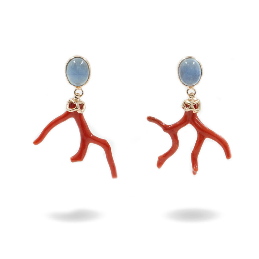 Orecchini in argento 925 con acquamarina, ramo di corallo – Rosato