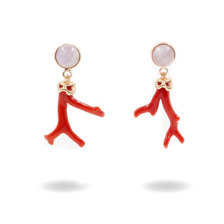 Orecchini in argento 925 con kunzite, ramo di corallo – Rosato - immagine 2