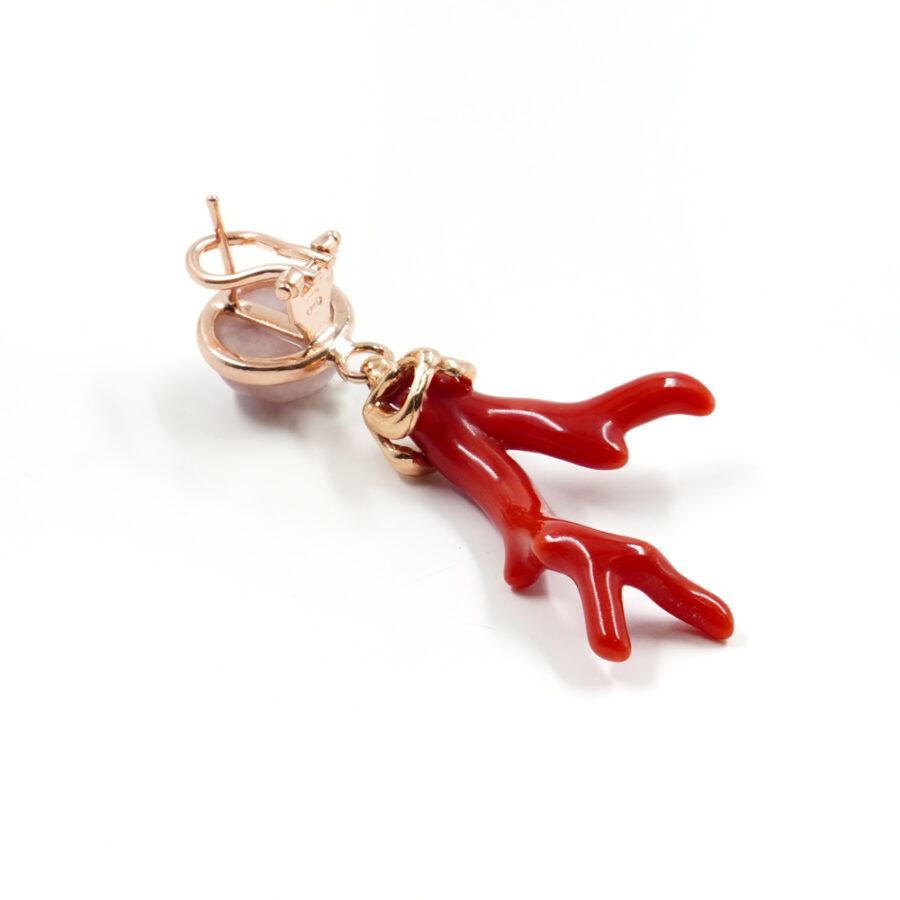Orecchini in argento 925 con kunzite, ramo di corallo – Rosato - immagine 3