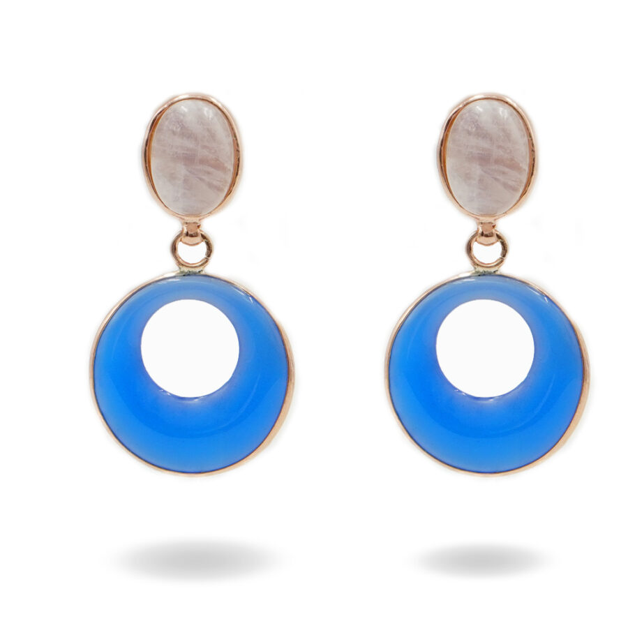 Orecchini in argento 925 con pietra di Luna bianca, agata blu – Rosato