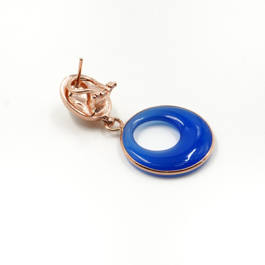 Orecchini in argento 925 con pietra di Luna bianca, agata blu – Rosato - immagine 2