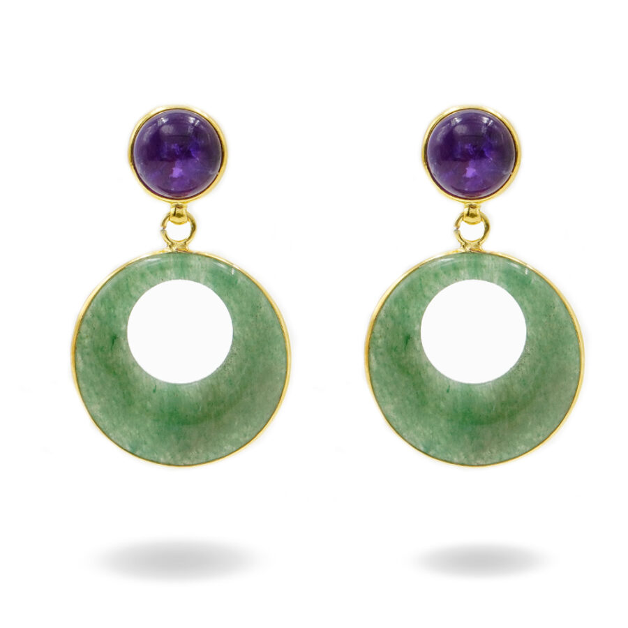Orecchini in argento 925 con ametista, avventurina – Dorato