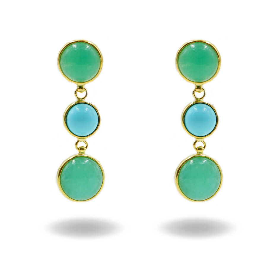 Orecchini in argento 925 con quarzo spugna verde, pasta di turchese – Dorato