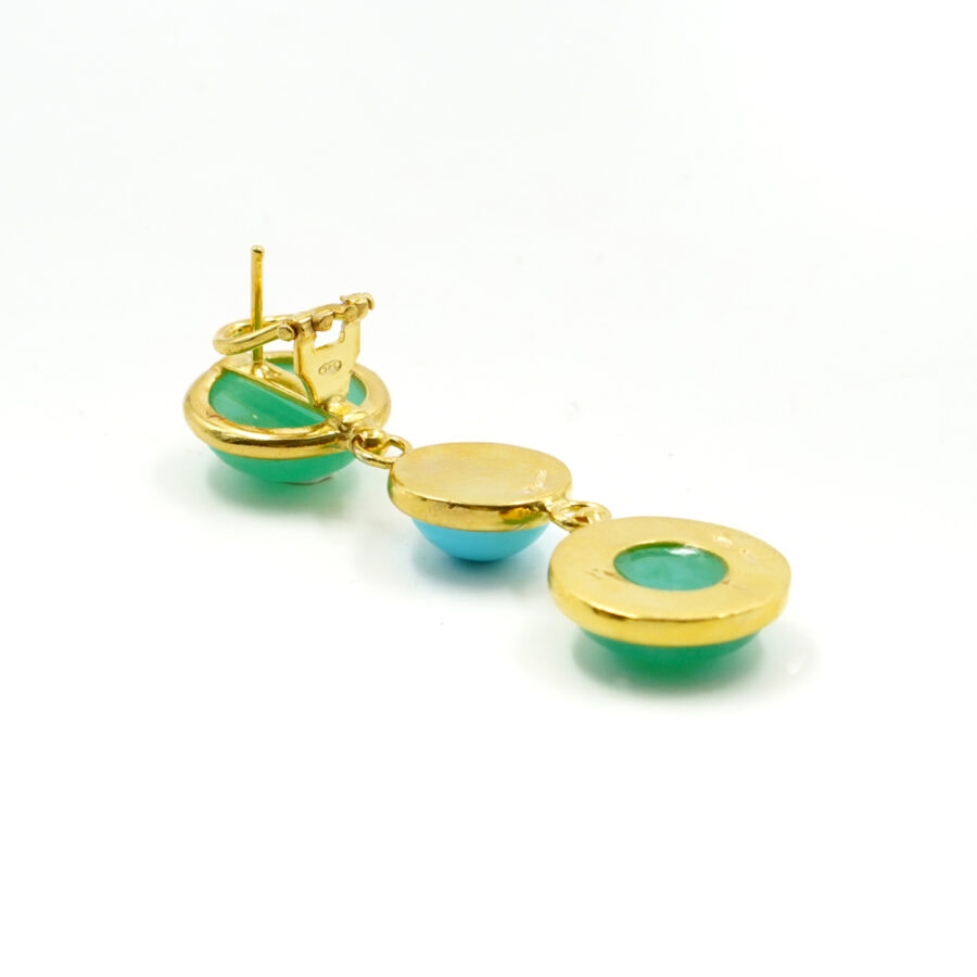 Orecchini in argento 925 con quarzo spugna verde, pasta di turchese – Dorato - immagine 2
