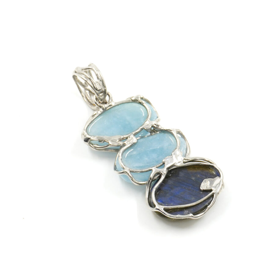 Pendente in argento 925 con acquamarina, labradorite – Platinato - immagine 2