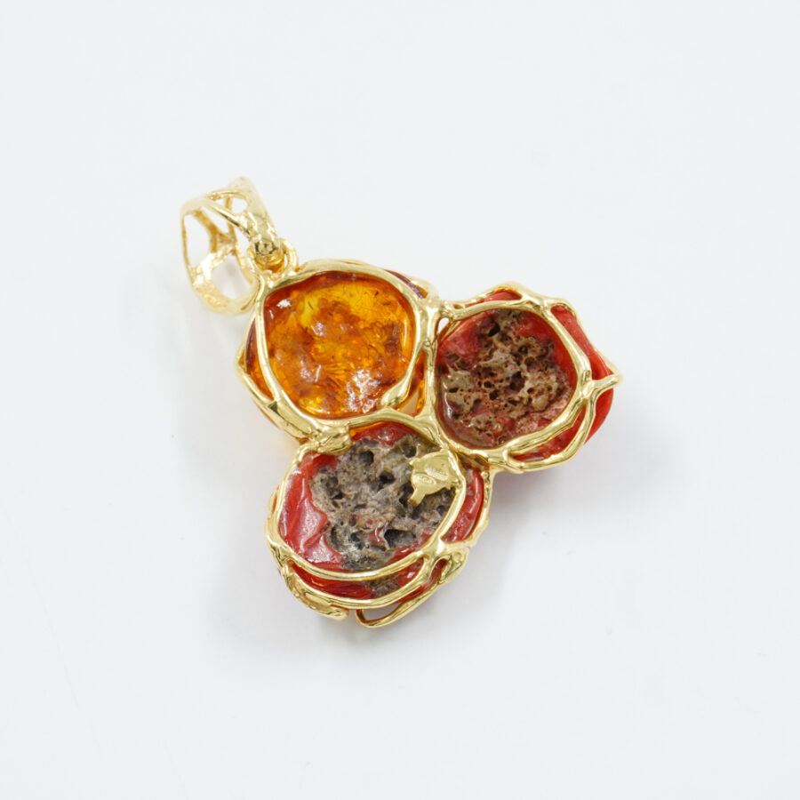 Pendente in argento 925 con corallo, ambra - Dorato - immagine 2