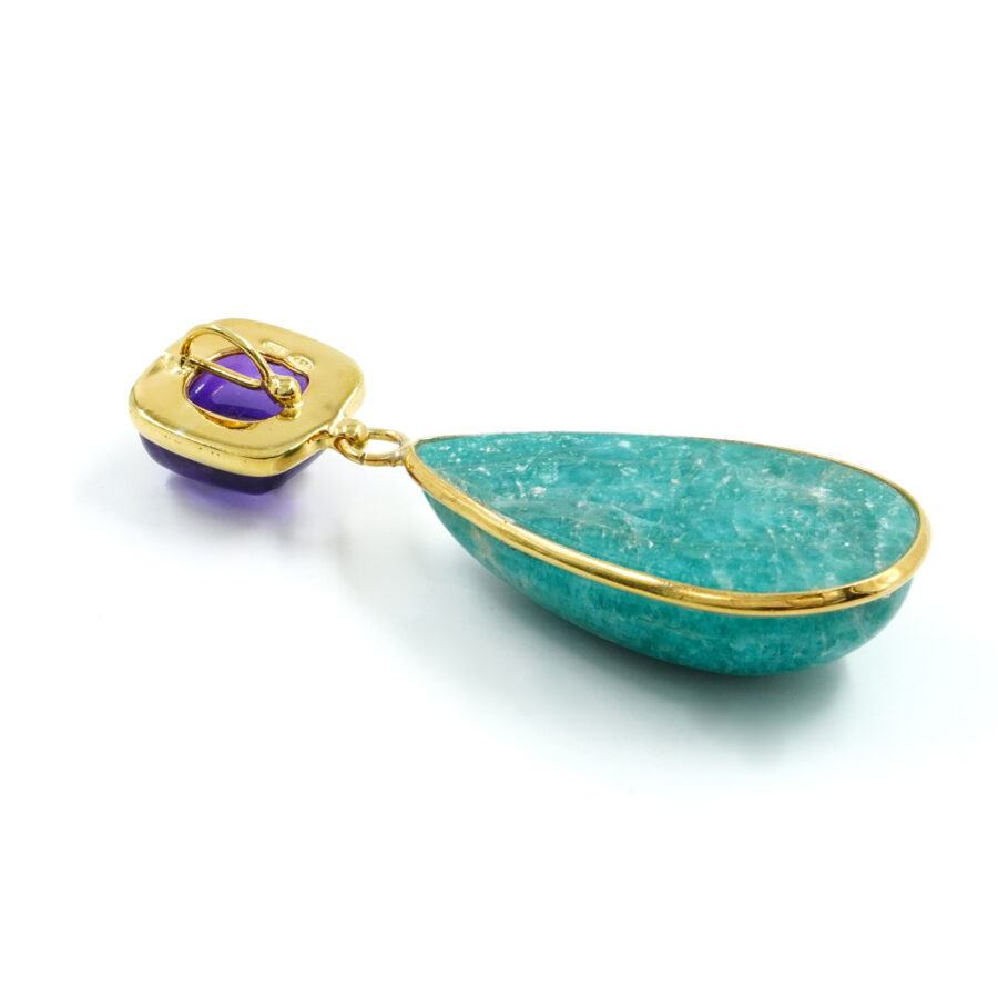 Pendente in argento 925 con amazzonite, ametista – Dorato - immagine 2
