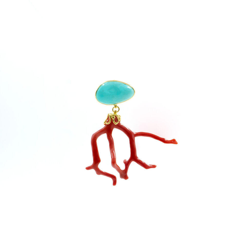 Pendente in argento 925 con amazzonite e ramo di corallo – Dorato - immagine 2