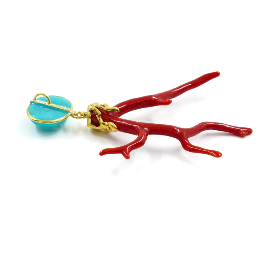 Pendente in argento 925 con apatite e ramo di corallo – Rosato - immagine 3