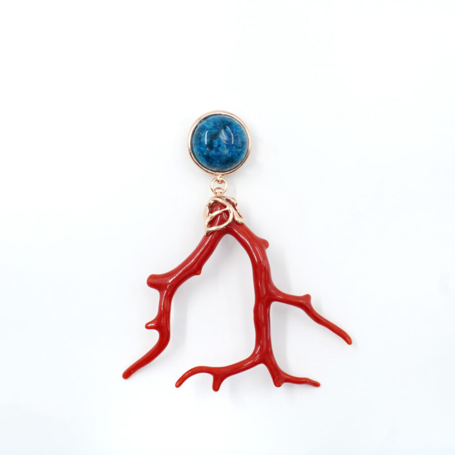 Pendente in argento 925 con apatite e ramo di corallo – Rosato