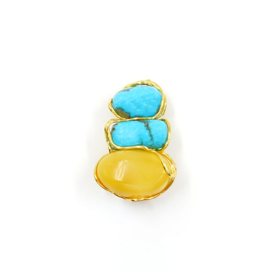 Pendente in argento 925 con ambra gialla, turchese – Dorato