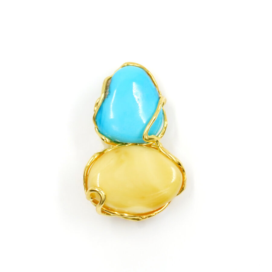 Pendente in argento 925 con ambra gialla, turchese – Dorato - immagine 2