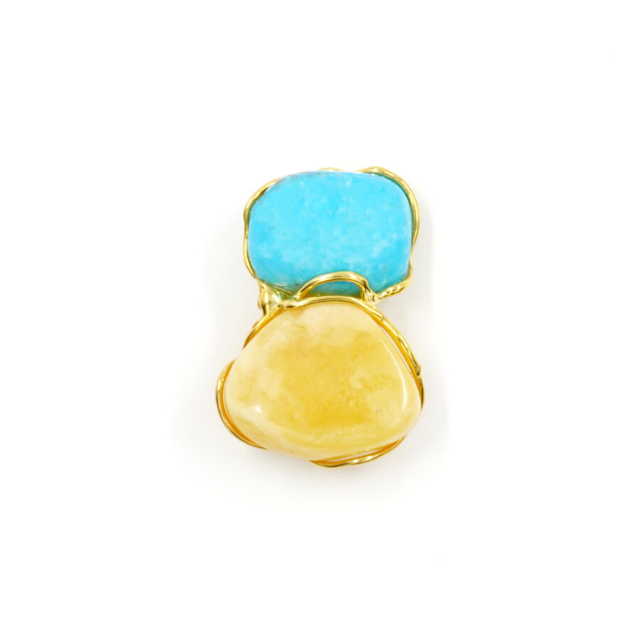 Pendente in argento 925 con ambra gialla, turchese – Dorato - immagine 3