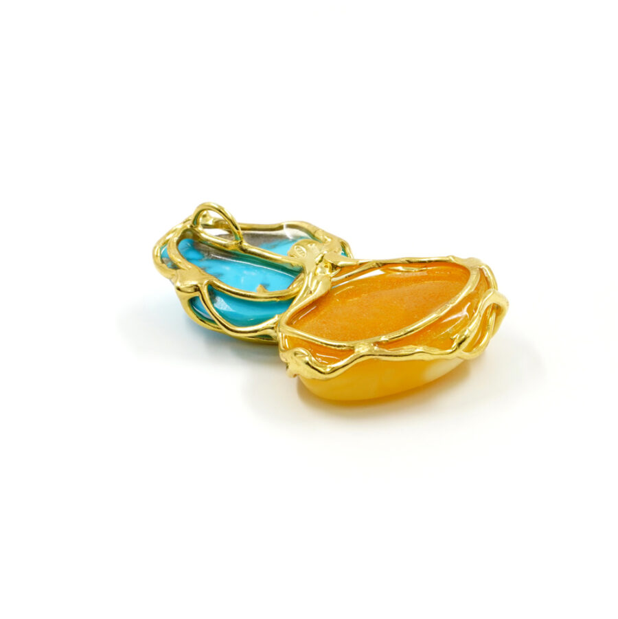 Pendente in argento 925 con ambra gialla, turchese – Dorato - immagine 4