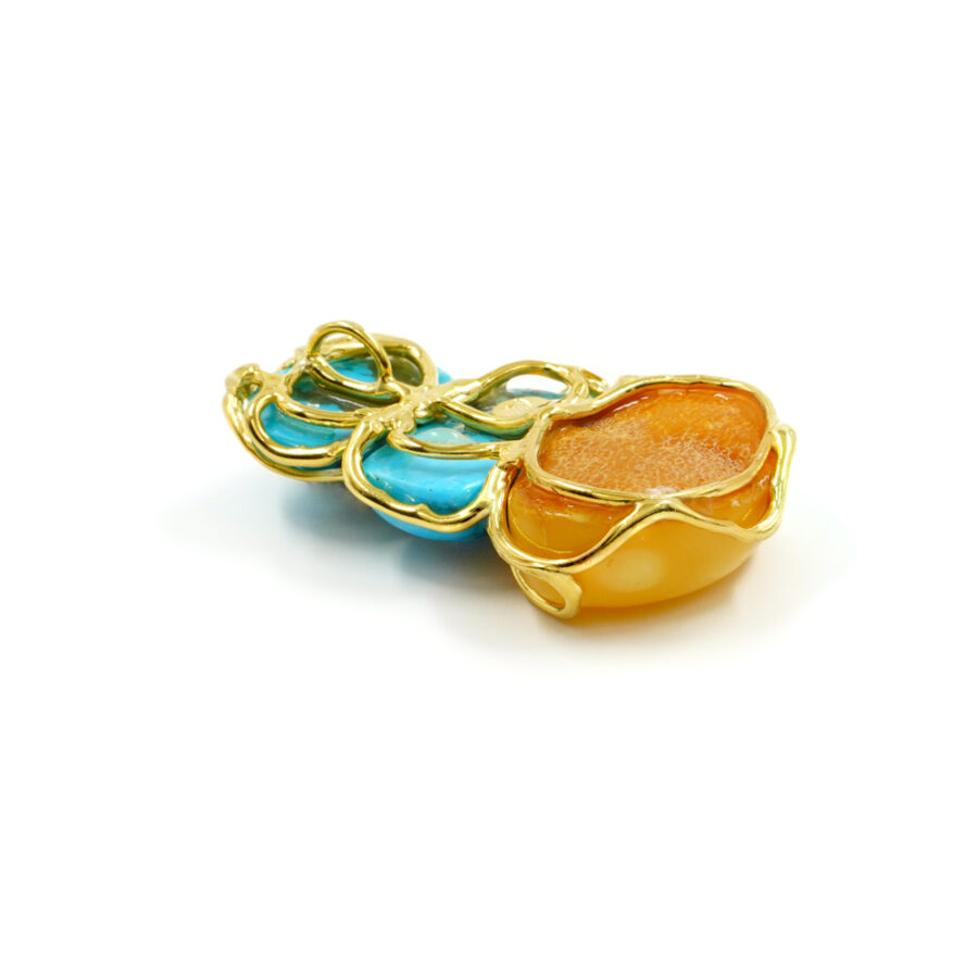 Pendente in argento 925 con ambra gialla, turchese – Dorato - immagine 5