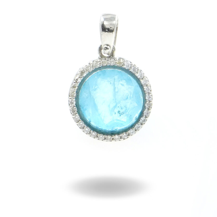 Pendete in argento 925 con zirconi e cristallo colore acquamarina – Platinato