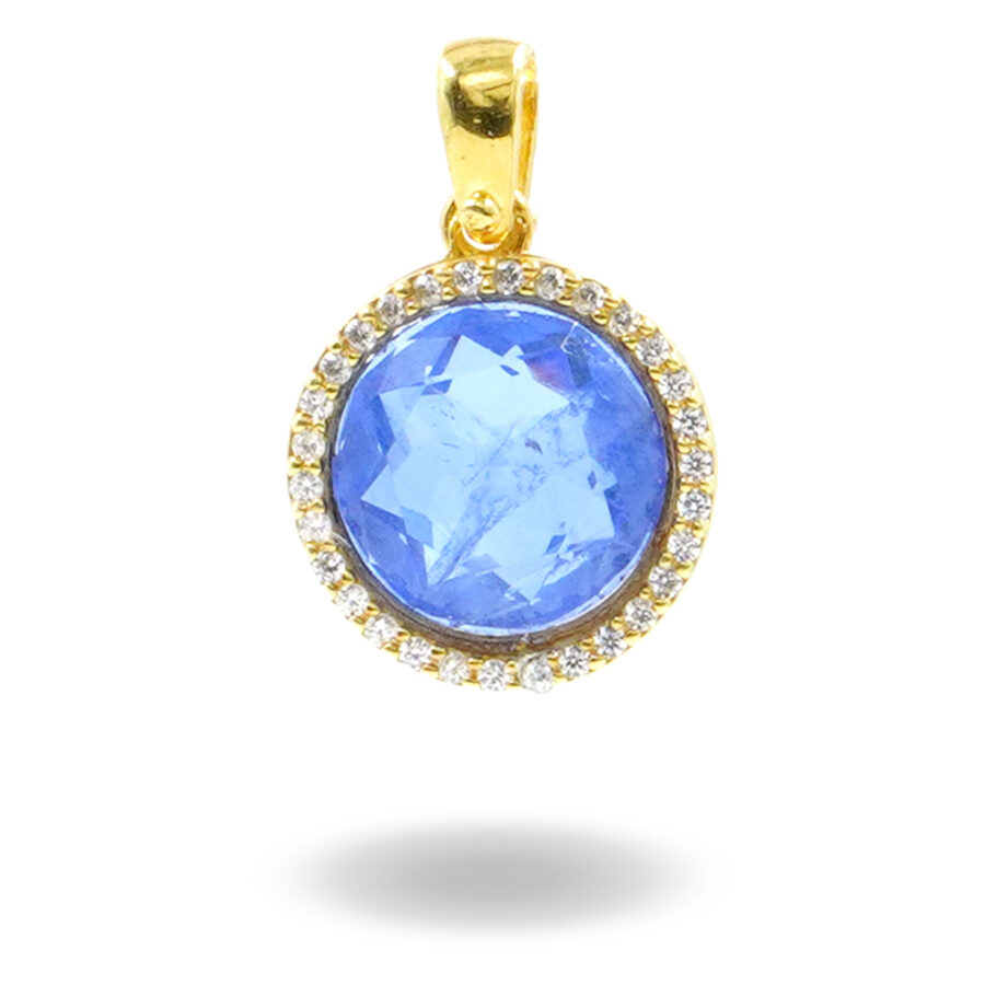Pendete in argento 925 con zirconi e cristallo colore zaffiro – Platinato