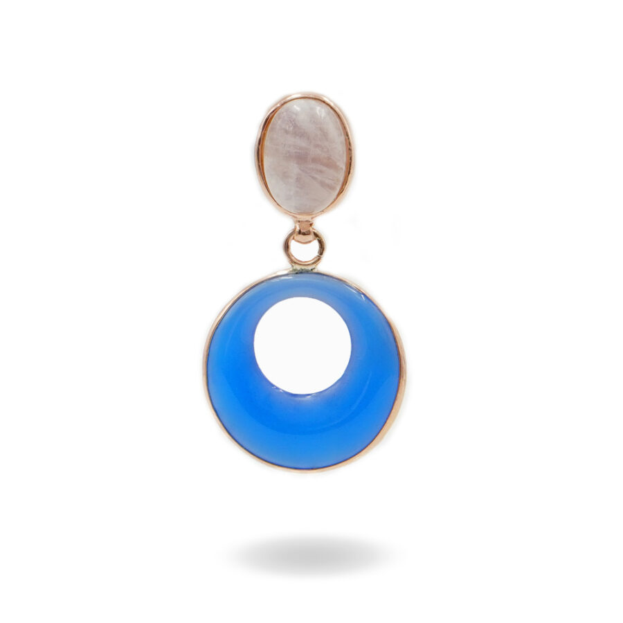 Pendente in argento 925 con pietra di Luna bianca, agata blu – Rosato