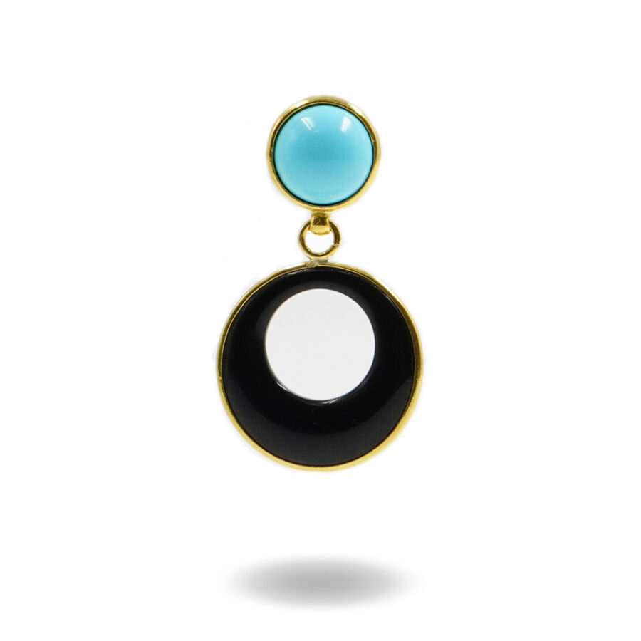 Pendente in argento 925 con pasta di turchese, agata nera – Dorato