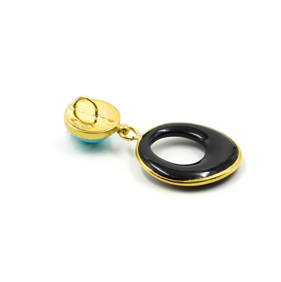Pendente in argento 925 con pasta di turchese, agata nera – Dorato - immagine 2