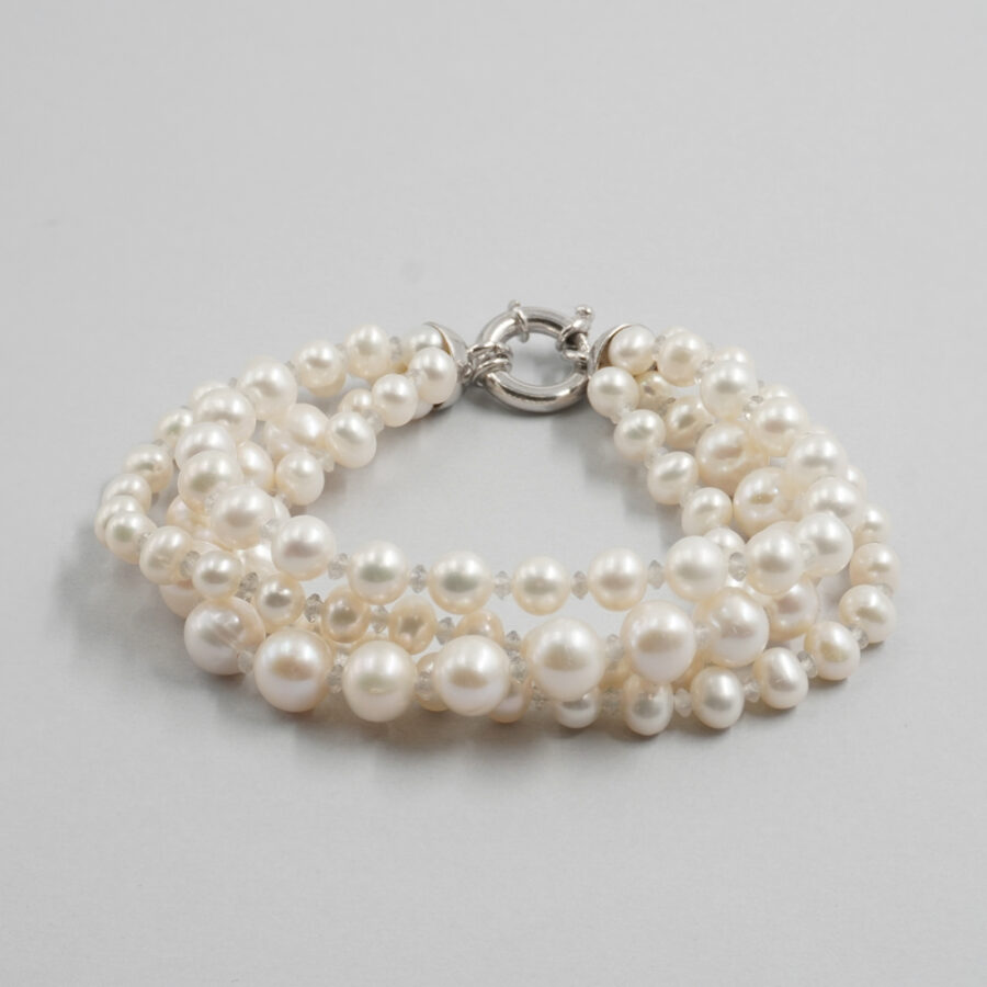 Bracciale Multifilo con perle, labradorite, chiusura in argento 925 – Rodiato