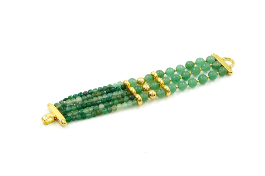 Bracciale Multifilo con avventurina, quarzo verde, chiusura in argento 925 – Dorato